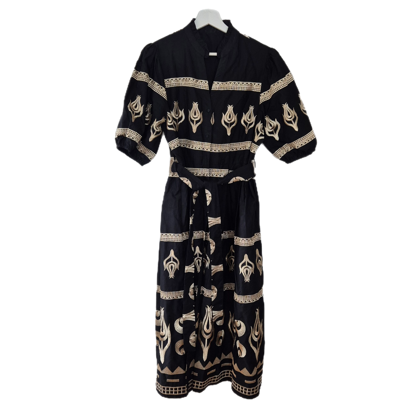 prekrasna crna haljina sa zlatnim vezom, popelin