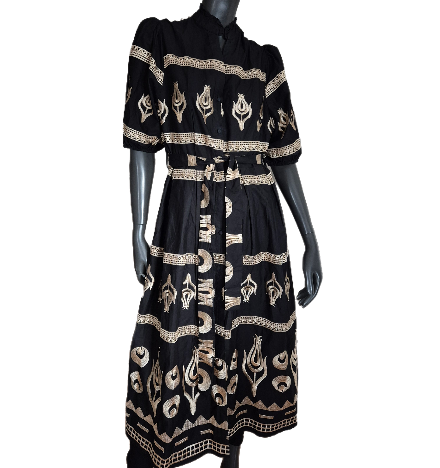 prekrasna crna haljina sa zlatnim vezom, popelin