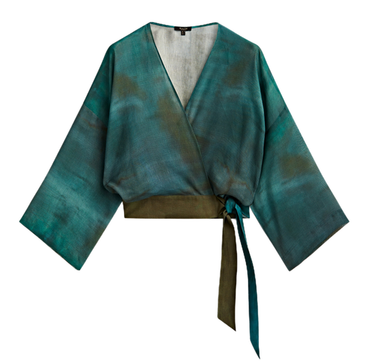 MASSIMO DUTTI bluza na preklop, lan i viskoza, nova (s etiketom)