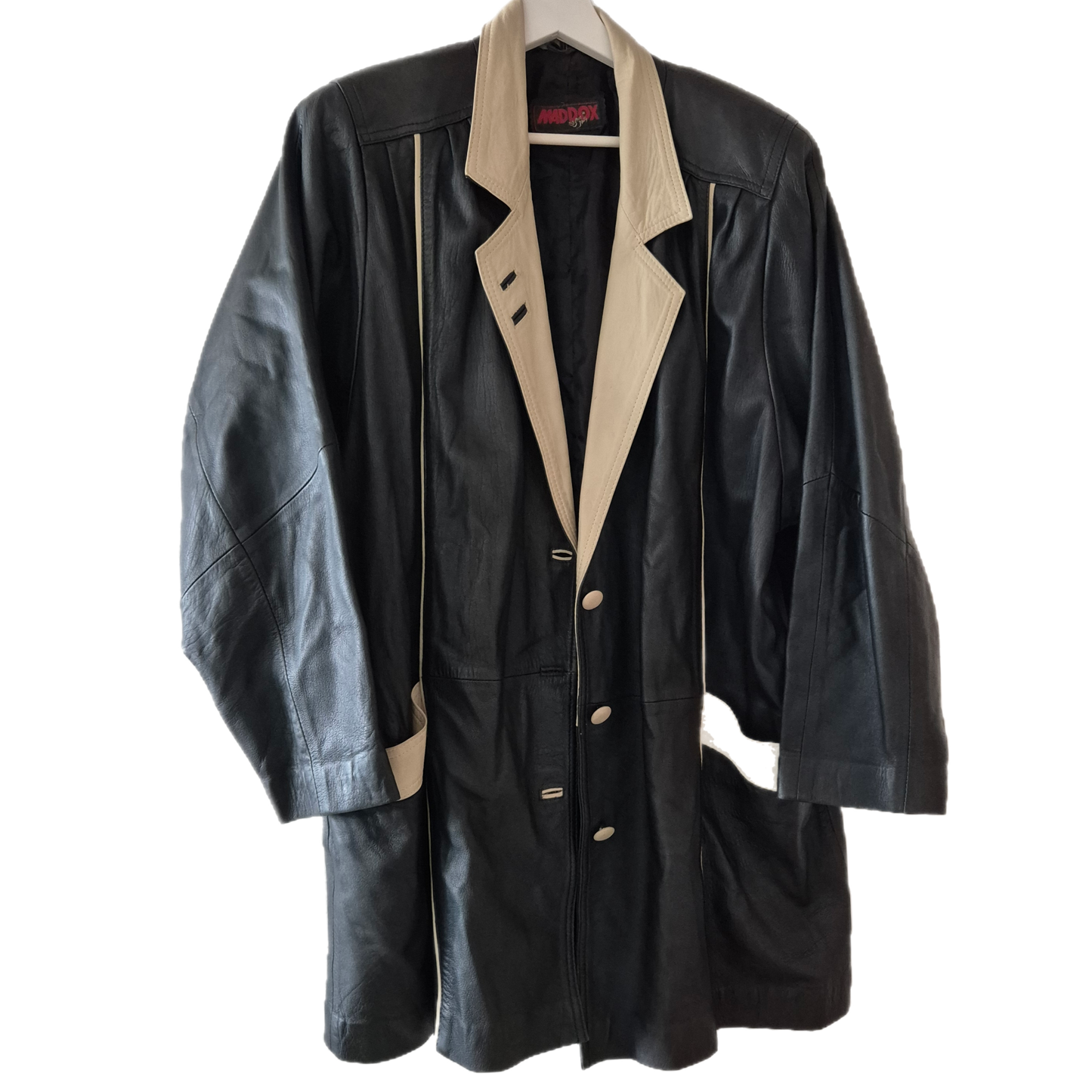 vintage kožna jakna, crna s beige detaljima