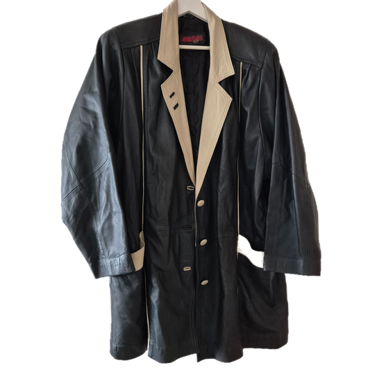 vintage kožna jakna, crna s beige detaljima