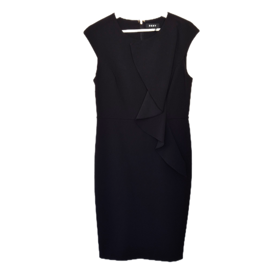 DONNA KARAN crna haljina s volanom