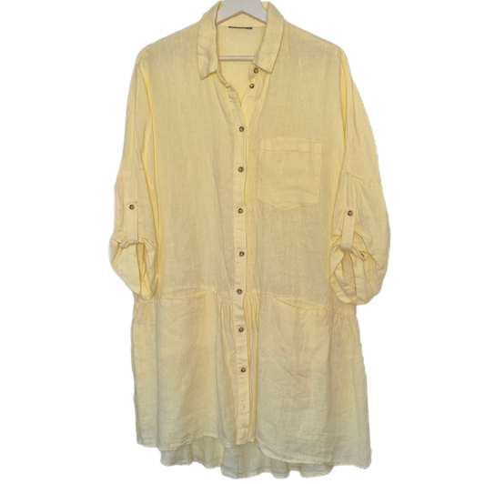 pastelno žuta lanena haljina/tunika, nova