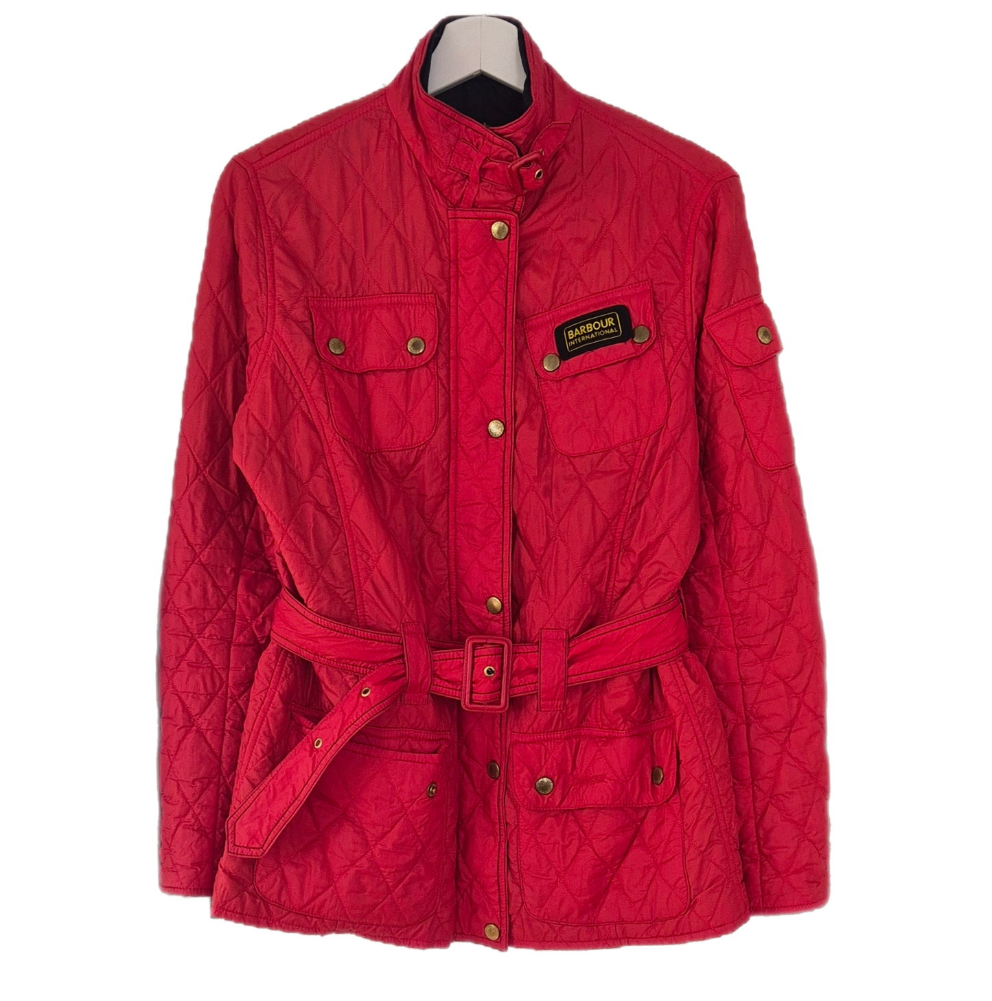 BARBOUR crvena proštepana jakna s remenom