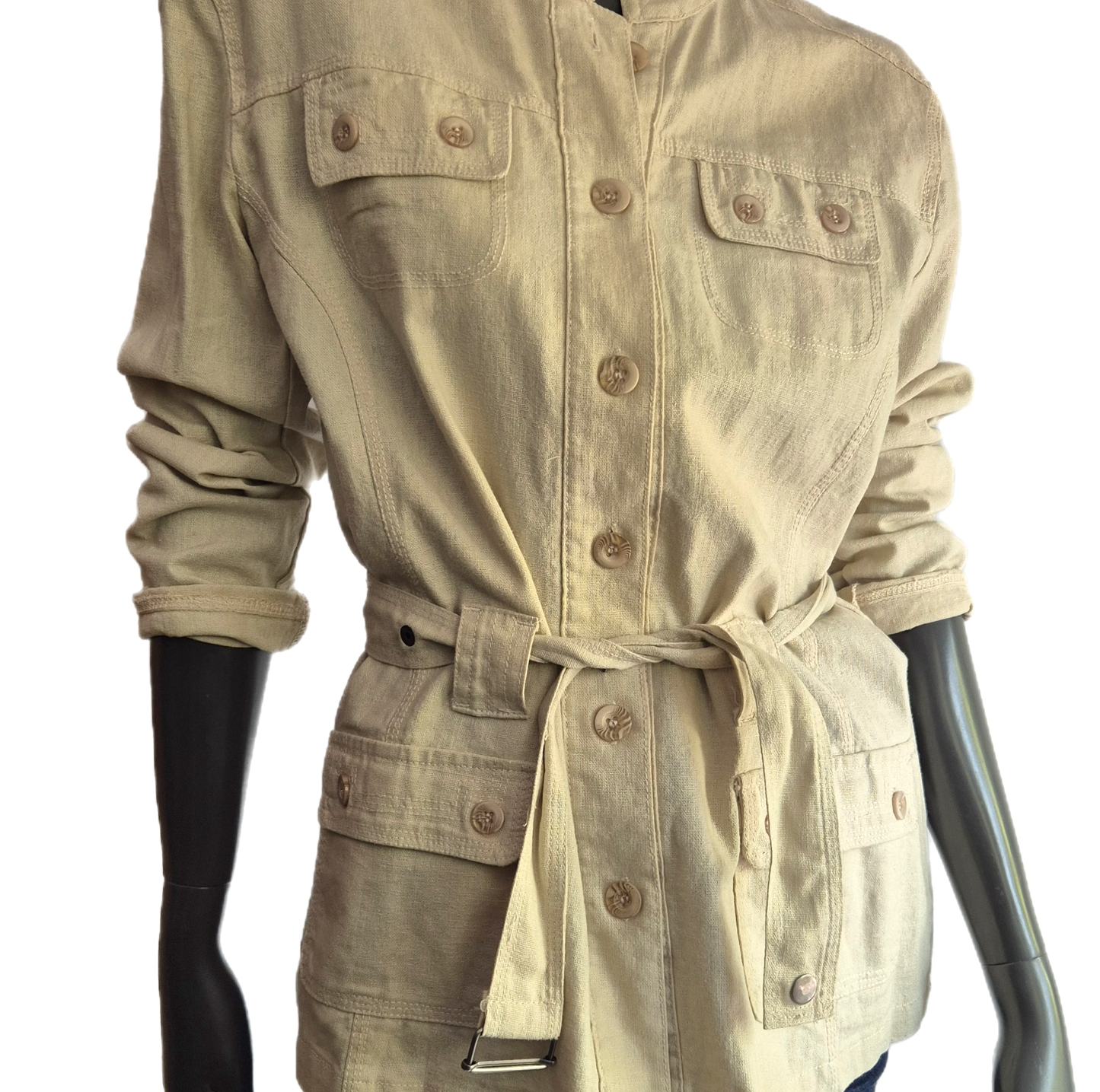 lanena jakna s remenom, safari stil