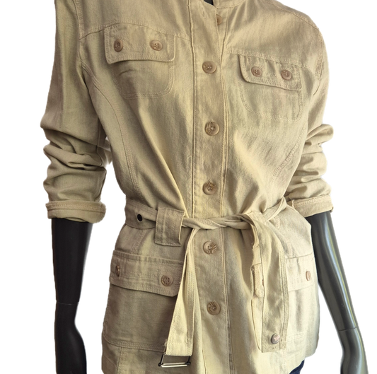 lanena jakna s remenom, safari stil
