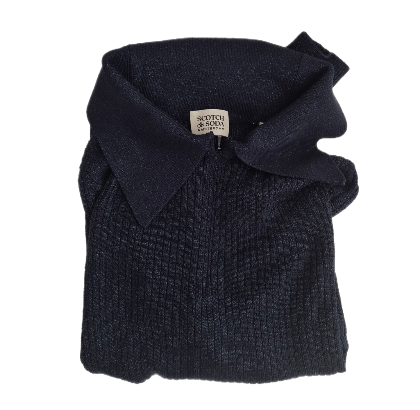 SCOTCH&SODA rebrasti pleteni polo top, tamnoplavi s malo sjaja, novo
