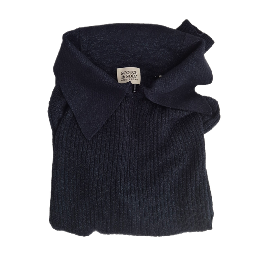 SCOTCH&SODA rebrasti pleteni polo top, tamnoplavi s malo sjaja, novo