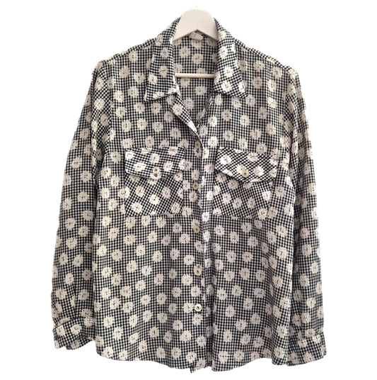 floral/gingham vintage košulja, rustikalni tip materijala 🖤🤍
