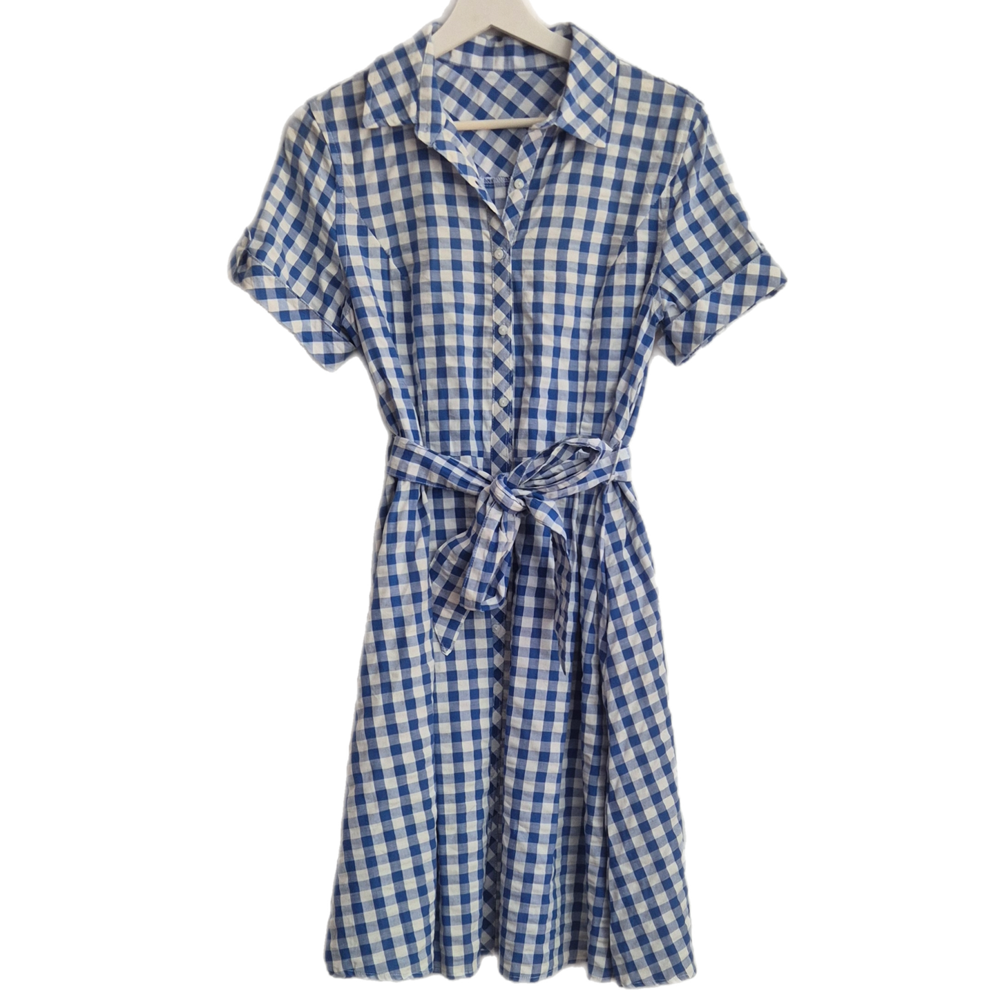 gingham haljina s remenom, pamuk