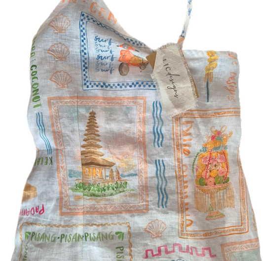 LJC DESIGNS haljina s ljetnim uzorkom, 100% lan, nova (s etiketom)