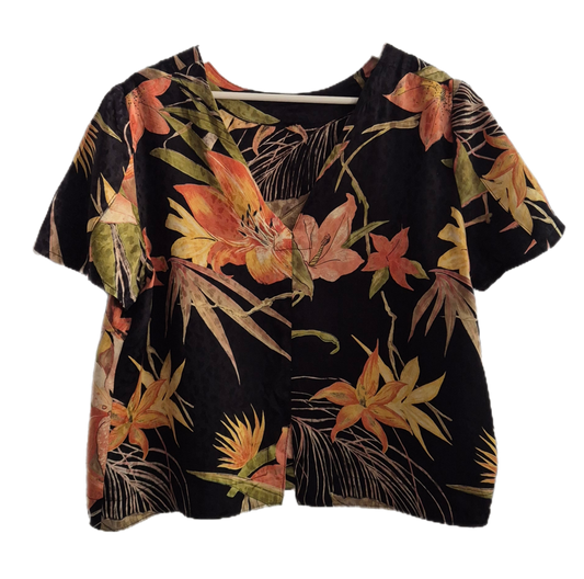 vintage bluza, uzorak ljiljana, svila