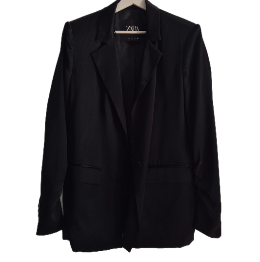 ZARA crni saten blejzer, novi