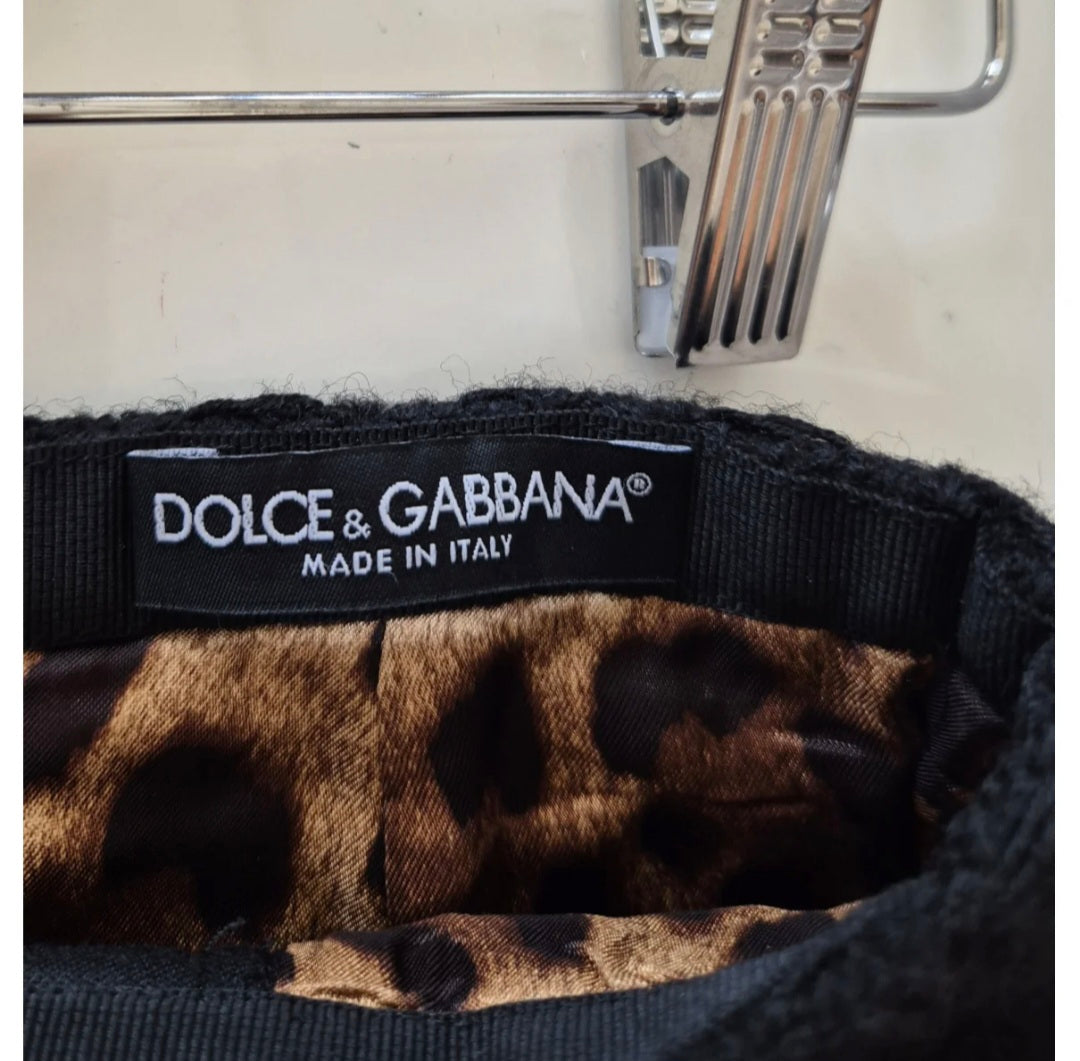 DOLCE&GABBANA crna tweed suknja s čipkom i podstavom leopard uzorka 🐆🖤