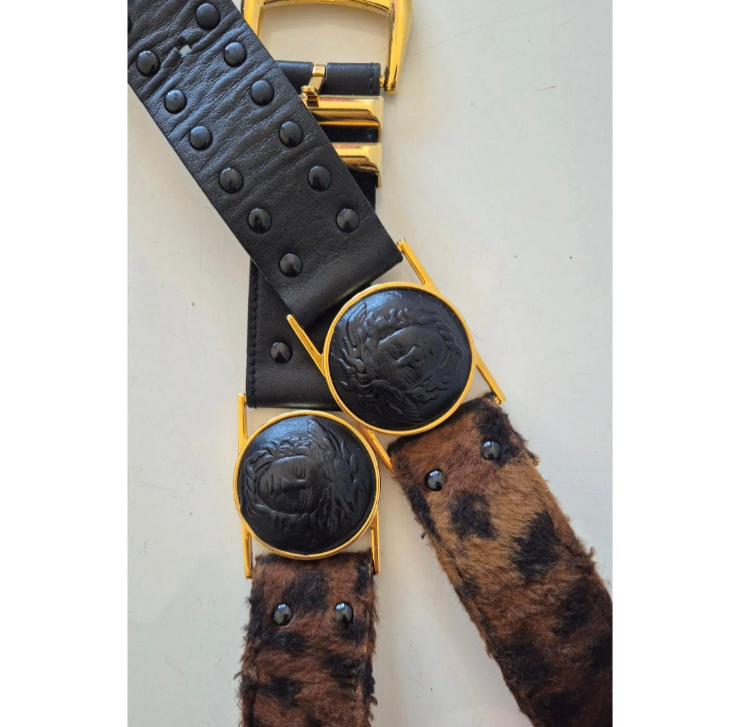 VERSACE (GIANNI VERSACE) vintage remen, koža i imitacija krzna), raritet 🐆🔥
