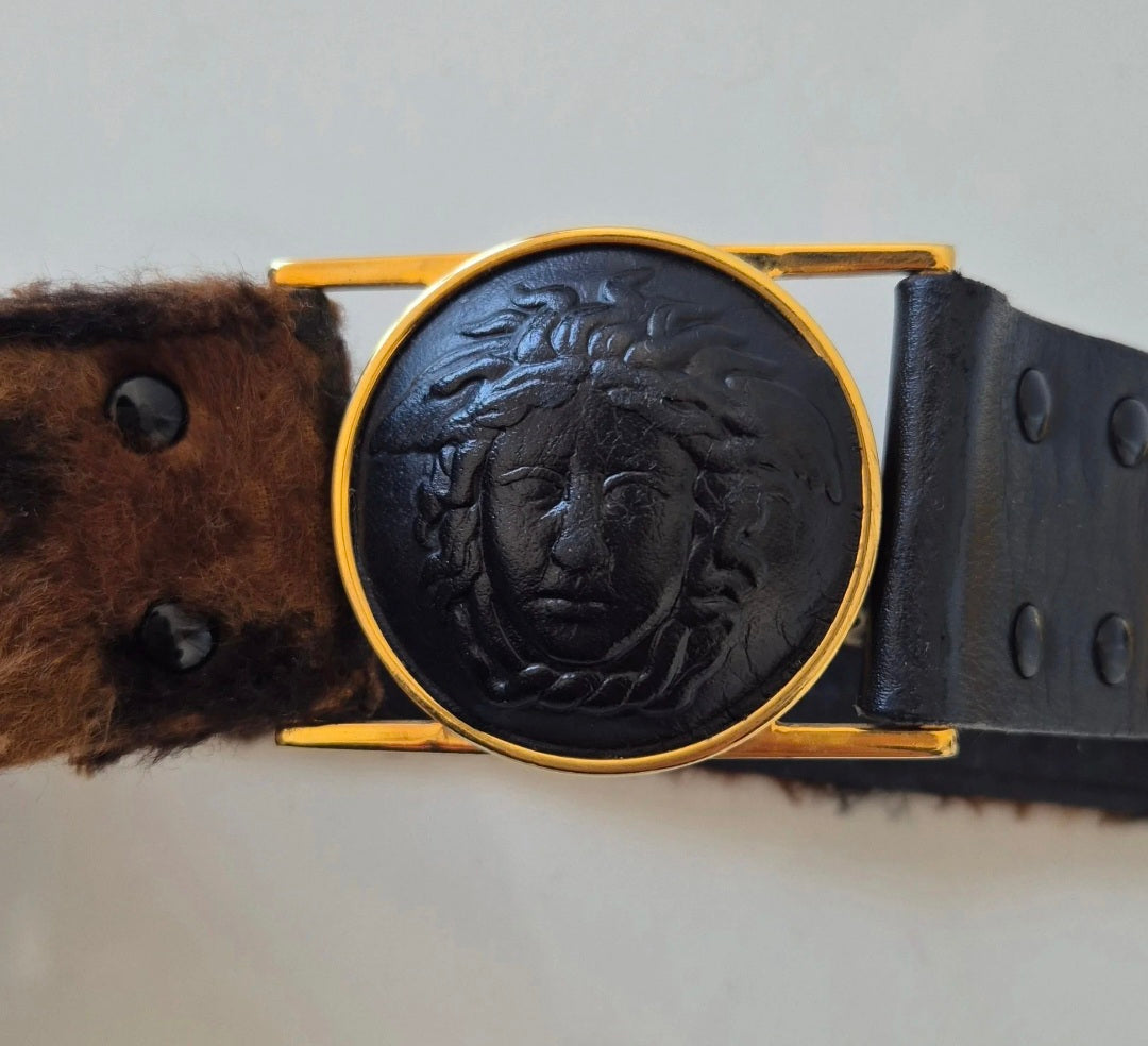 VERSACE (GIANNI VERSACE) vintage remen, koža i imitacija krzna), raritet 🐆🔥