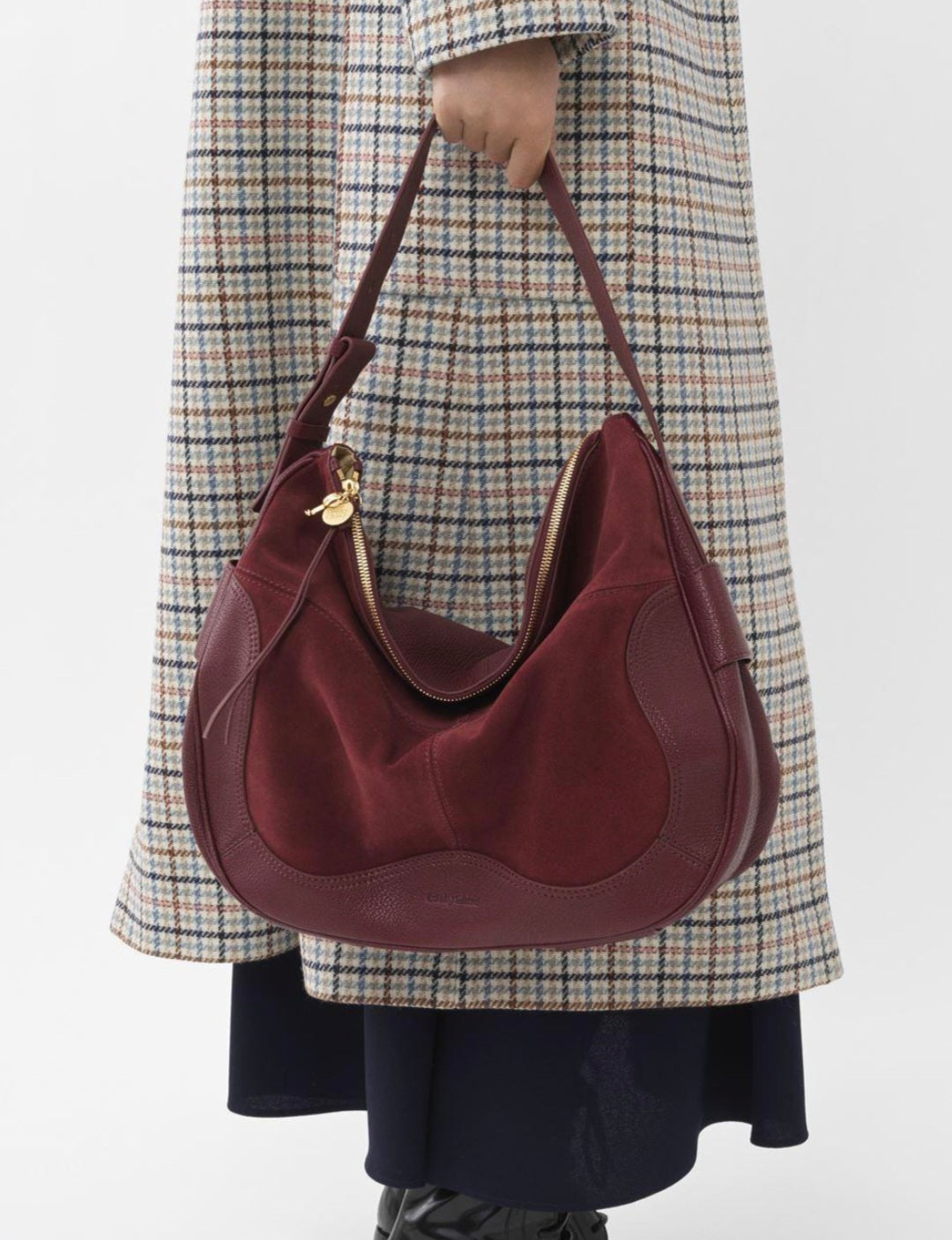 CHLOÉ velika hobo torba, koža i brušena koža